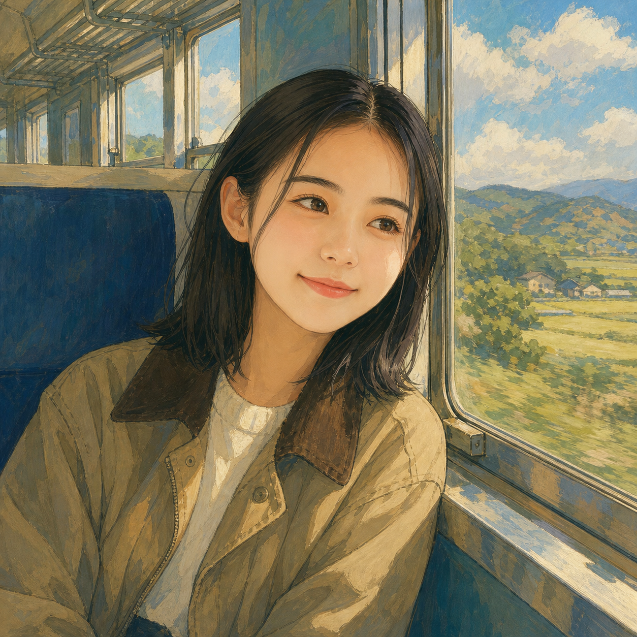 Beat 3 — mid-morning, on a train