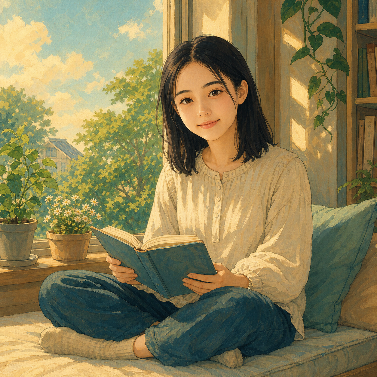 Beat 6 — late afternoon, reading by window